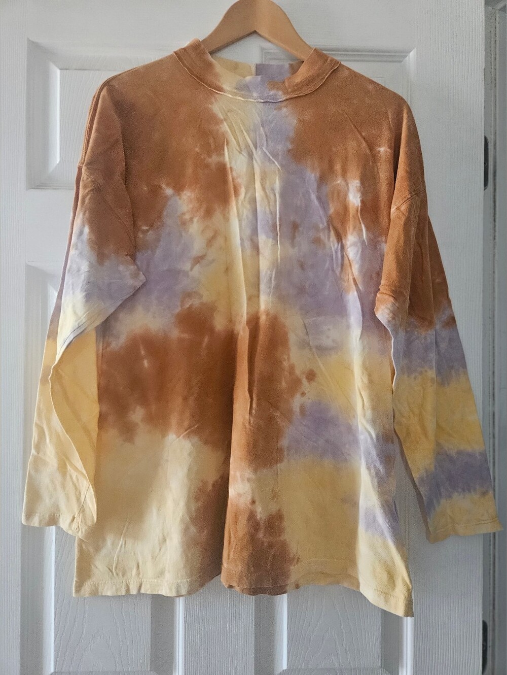 We The Free Free People Tie-Dye Tee in Rust, Yellow & Lavender Oversized Shirt S